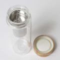 Eco reusable bamboo lid double walled high transparency glass smoothie water bottle